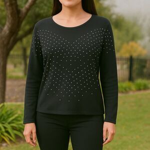 CARMEN Marc Valvo black rhinestone sweater S